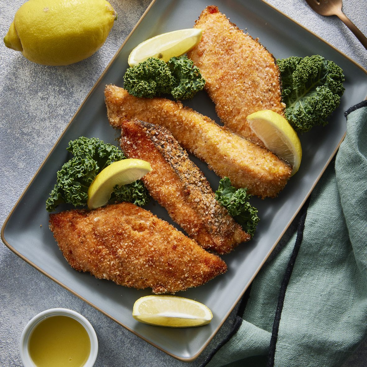 Fried Salmon with lemon garlic butter sauce